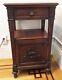 Victorian Night Stand End Table. Walnut Wood. Cabinet and Drawer. Late 19th C