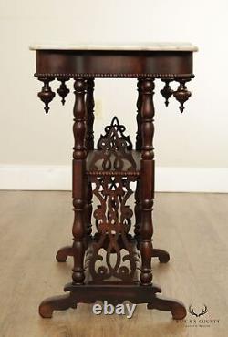 Victorian Renaissance Gothic Revival Antique Mahogany Marble Top Hall Table