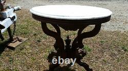 Victorian Walnut Oval Marble Top Parlor Table c late1800s