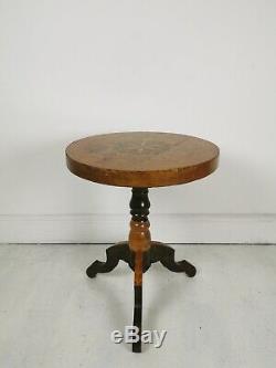Vintage Antique Late 19th Century Inlaid Sorrento Tripod Table
