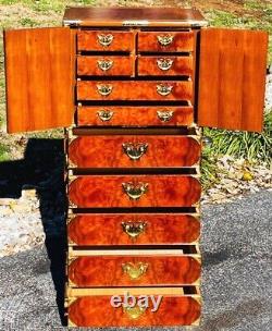 Vintage Asian Chest Burl Wood 11-Drawer Tansu Style Jewelry Lingerie Gentleman's