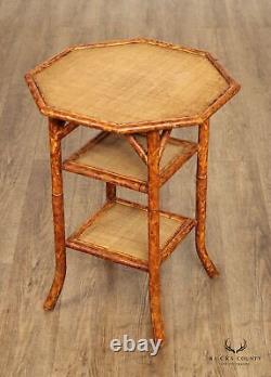 Vintage Bamboo And Rattan Three Tier Side Table
