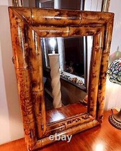 Vintage Beautiful Italian Rectangular Bamboo Wood Wall Mirror! Mint! 22 X 30