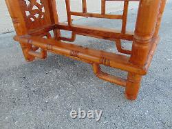Vintage Carved Bamboo Chinese Chippendale Pagoda Console Fretwork Altar Table
