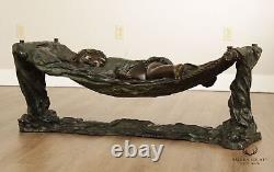 Vintage Child Sleeping in Hammock Cast Bronze Coffee Table Base, Signed