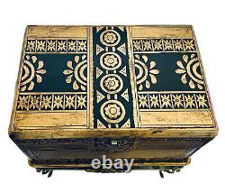 Vintage Chinese Distressed Gold Metallic Wood Chest on Decorative Iron Stand