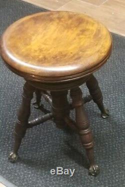 Vintage ClawithCrystal foot Piano Stool Late 1800s Antique The Chas. Parker Co