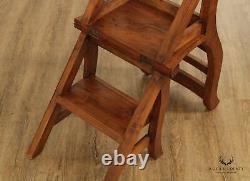 Vintage Elm Metamorphic Side Chair and Library Ladder