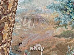 Vintage French Tapestry Swan & Fishes Pictorial Wall Hanging Home Decor 2x5 ft