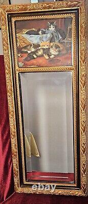 Vintage Gold Framed Mirror With Cat Painting Above