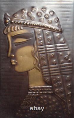 Vintage Hand Made Brass Wall Decor Plaque Woman