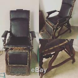 Vintage Late 1800s Barber Dental Chair Oak Cast Iron Antique