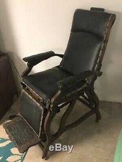 Vintage Late 1800s Barber Dental Chair Oak Cast Iron Antique