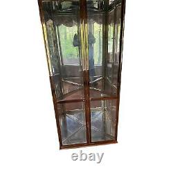 Vintage Late 20th Century Brass Glass Corner Lighted Cabinet