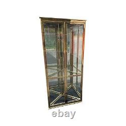 Vintage Late 20th Century Brass Glass Corner Lighted Cabinet