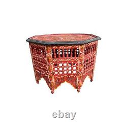 Vintage Late 20th Century Moroccan Hand Painted Carved Coffee Table, Multi-Color