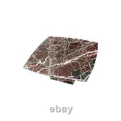 Vintage Late 20th Century Red White Veining Square Marble Coffee Table 2 Pieces
