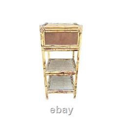 Vintage Late 20th Century Tan Rattan and Wicker Boho Chic Square 1 Drawer Stand