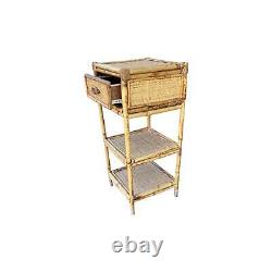 Vintage Late 20th Century Tan Rattan and Wicker Boho Chic Square 1 Drawer Stand