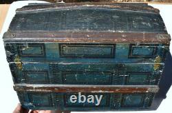 Vintage Late Victorian Blue Stenciled Doll Trunk c. 1880's, Exceptional