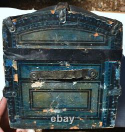 Vintage Late Victorian Blue Stenciled Doll Trunk c. 1880's, Exceptional