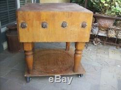 Vintage Maple Butcher Block Table, Kitchen Island Late 1800s