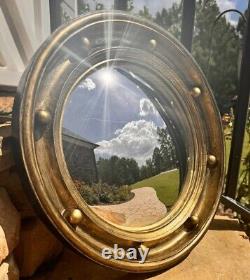 Vintage Nautical Regency Gilt Convex Bullseye Porthole Mirror