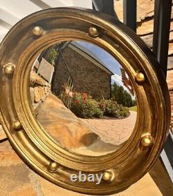 Vintage Nautical Regency Gilt Convex Bullseye Porthole Mirror