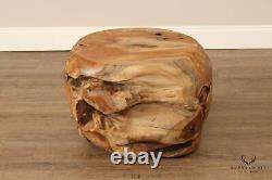 Vintage Raw Teak Burl Wood Side Table