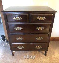 Vintage Solid Mahogany Chippendale Style Five Drawer Chest Of Drawers