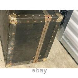 Vintage Storage Trunk-Black and Brass with lining-NO key or lock