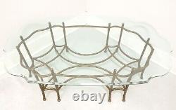 Vintage Transitional Style Glass Top Coffee Table with Metal Tree Branch Base