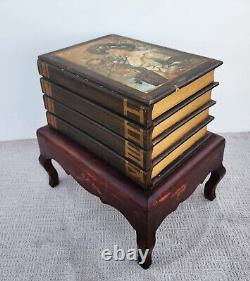 Vintage WOOD TRUNK chest Chinoiserie storage box Boudoir lingerie Book Victorian