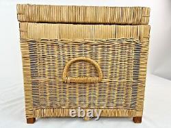 Vintage Wicker & Brass Rattan Chinoiserie Style Trunk Chest Late 20th Century