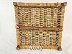 Vintage Wicker & Brass Rattan Chinoiserie Style Trunk Chest Late 20th Century