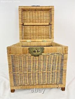 Vintage Wicker & Brass Rattan Chinoiserie Style Trunk Chest Late 20th Century