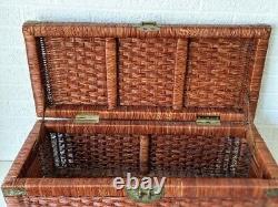 Vintage Wicker Campaign Trunk, Blanket Chest Late 20th Century Rattan