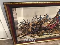 Vintage Wood Frame Mirror Hunting Pheasant Scene Large 41 X 29