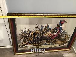 Vintage Wood Frame Mirror Hunting Pheasant Scene Large 41 X 29