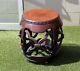 Vintage late 20th century Chinese furniture carved round drum side table / stool