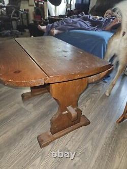 Vtg 1979 Original Drop Leaf Trestle Table 28x28x21 Rectangle W Leaf Down Oval W