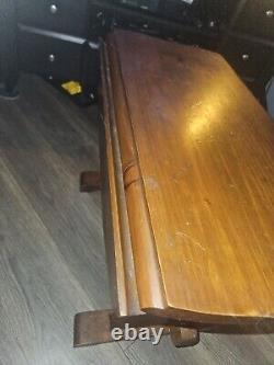 Vtg 1979 Original Drop Leaf Trestle Table 28x28x21 Rectangle W Leaf Down Oval W