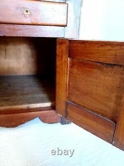 Vtg Antique Small 24x16 Handmade Hutch Late 1800's Drawers Glass Doors Brass