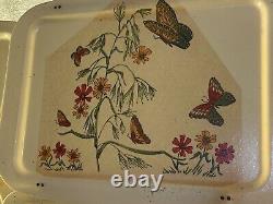 Vtg Folding Metal TV Trays Fiberglass Butterfly & Floral Pattern Lot Of 4 NEW