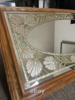 Vtg Windsor Art Etched Floral Inlay Wall Mirror MCM Art Deco Nice & Rare